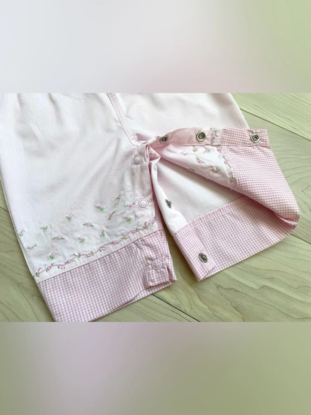 VTG Carter’s Baby Girls Easter Flower Embroidered Check Overalls in Pink 3-6M